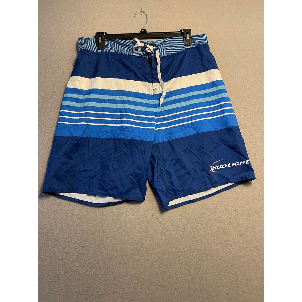 Bud Light Board Shorts Polyester Blue Striped XXL Mens
